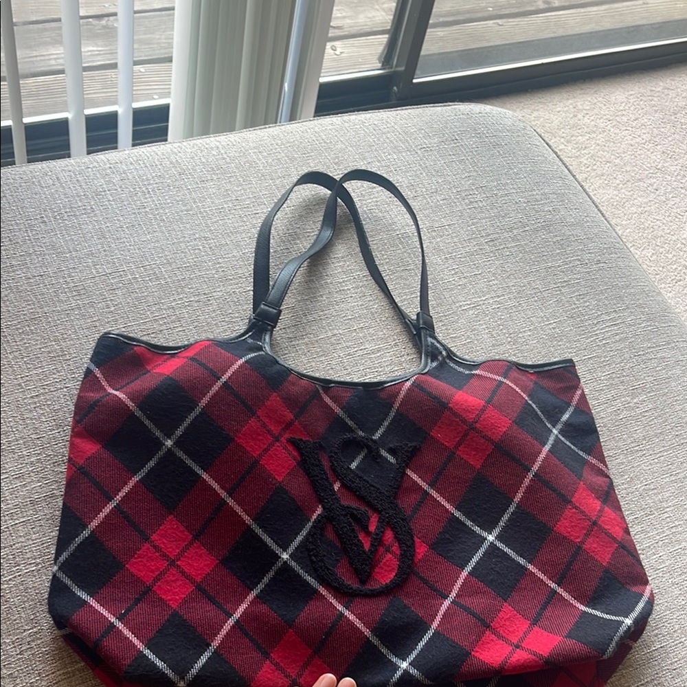 Victoria's Secret Red and Black Plaid Tote Bag